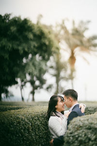 Young couple kissing outdoors