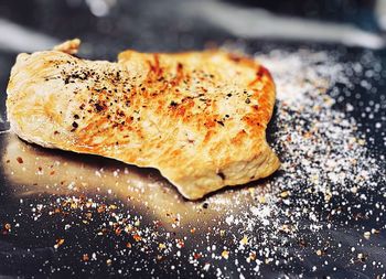 High angle view of bread on barbecue grill