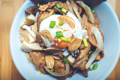 High angle view of meal served in plate