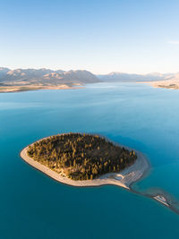 Aerial view of lake tekapo at dusk, new zealand