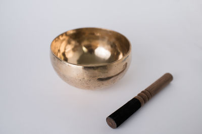 High angle view of eggs on table against white background