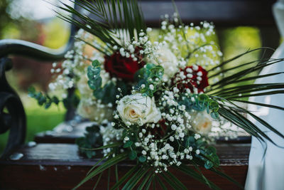 Close-up of christmas decorations on table