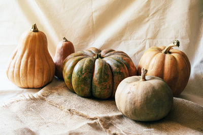 Close-up of pumpkins on table