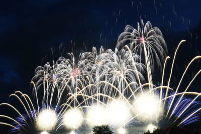 Low angle view of firework display at night