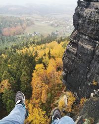 Low section of people on mountain during autumn