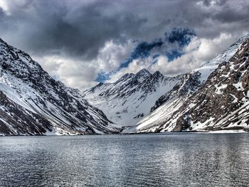 Scenic view of snowcapped mountains against sky