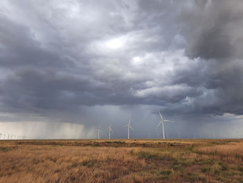 Scenic view of field against cloudy sky