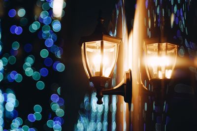 Close-up of illuminated lighting equipment