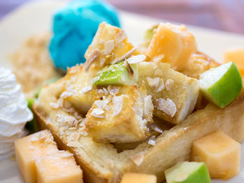 Close-up of served food in plate
