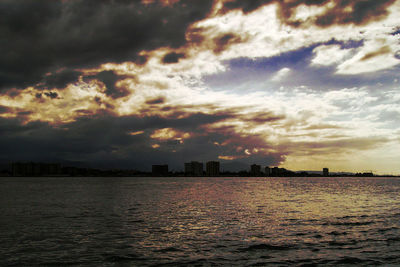 Scenic view of sea against cloudy sky
