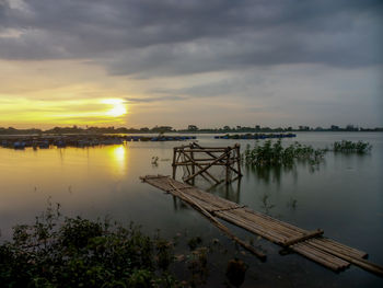 Scenic view of lake against sky during sunset