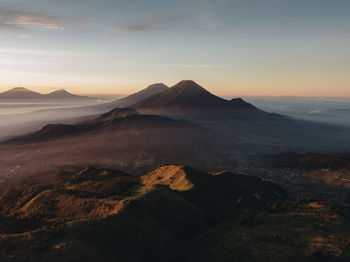 Scenic view of mt sumbing and mt sindoro from mt prau in central java, indonesia 