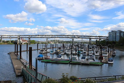 High angle view of boats moored in sea