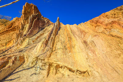 Panoramic view of mountain range against clear blue sky