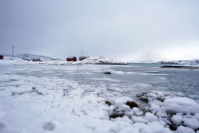 Scenic view of snow covered landscape against clear sky