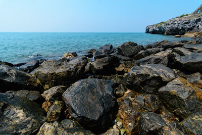 Scenic view of sea against clear sky