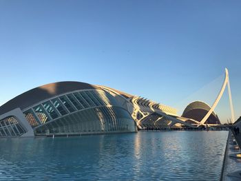 View of modern building against blue sky