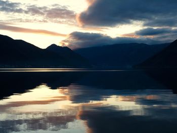 Scenic view of lake against sky during sunset