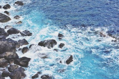 Top view on the atlantic ocean waves on la gomera canary island in spain