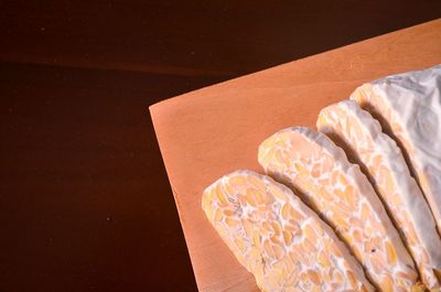 High angle view of cookies on table