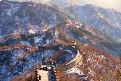 High angle view of people on mountain, the great wall of china