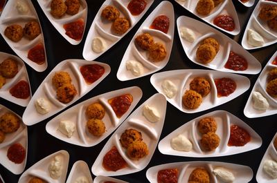 High angle view of meal served on table