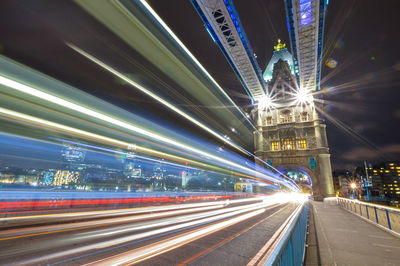 Light trails on tower bridge at night