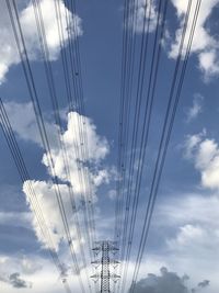 Low angle view of electricity pylon against sky