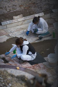 High angle view of people working