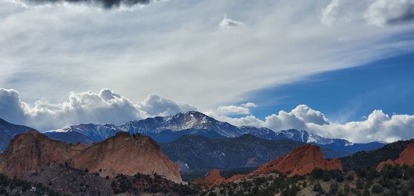 Scenic view of snowcapped mountains against sky