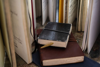 Close-up of books on table