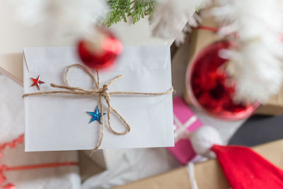 Close-up of christmas decoration on table