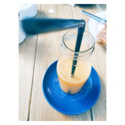 High angle view of drink on table