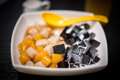 Close-up of breakfast served in plate