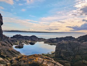 Scenic view of sea against sky at sunset