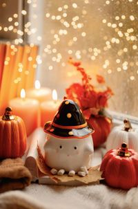 Close-up of christmas decorations on table