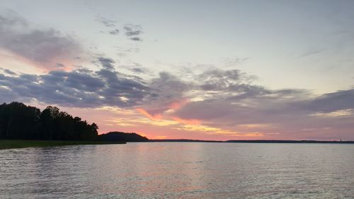 Scenic view of lake against sky during sunset