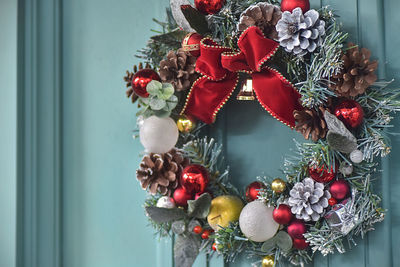 Close-up of christmas decoration hanging on tree