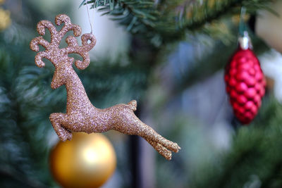 Close-up of christmas decorations on tree