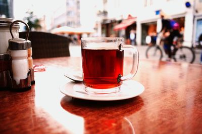 Close-up of tea cup on table