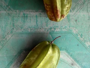 High angle view of starfruits on table at home