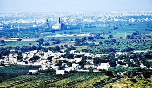 High angle view of buildings in city
