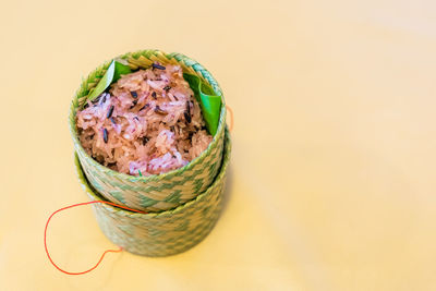 High angle view of food on table