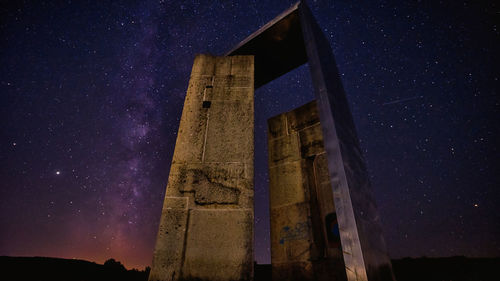 Low angle view of abandoned building against sky at night