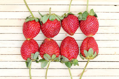 High angle view of strawberries