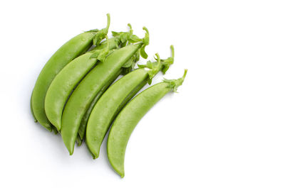 Close-up of green chili pepper against white background