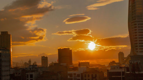 Panoramic view of buildings against sky during sunset