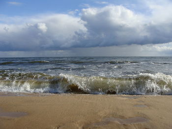 Scenic view of sea against cloudy sky