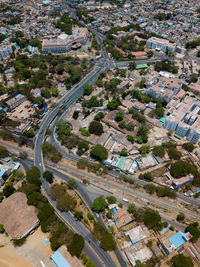 High angle view of street amidst buildings in city