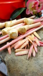 High angle view of vegetables on table